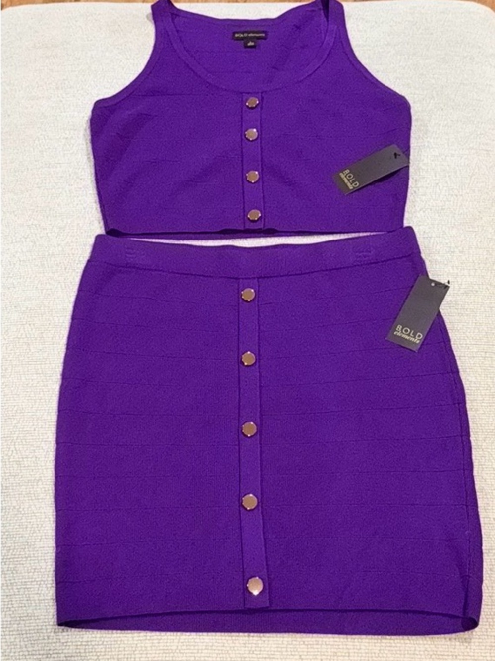 BOLD elements Violet Button-Front Top & Mini Skirt NWT